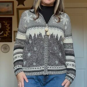 Vintage Christmas Collection Grey Zip-Up Sweater